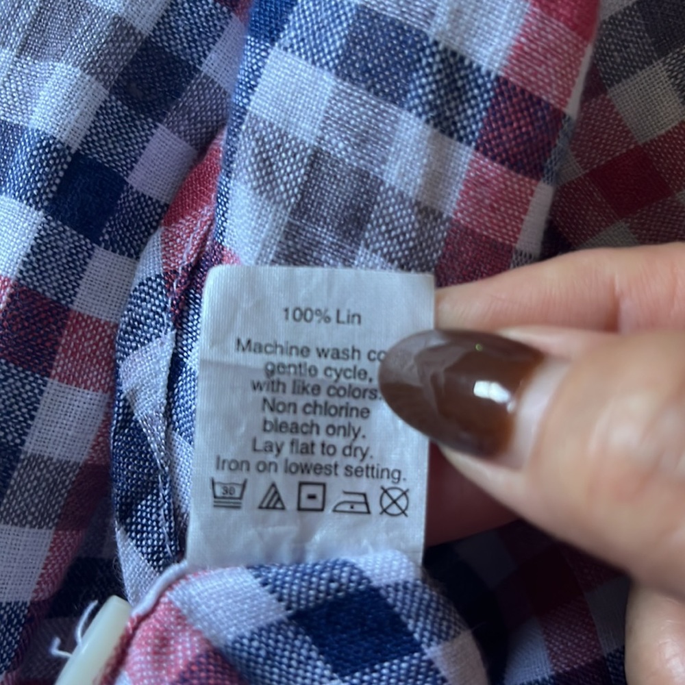 J.Crew Factory 100% linen check print men’s Button Down Shirt size L - Picture 6 of 6